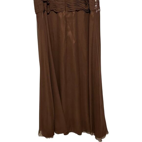 Jovani Strapless Pleated Sequence Full Length Evening Prom Gown Brown (16) - Picture 7 of 13